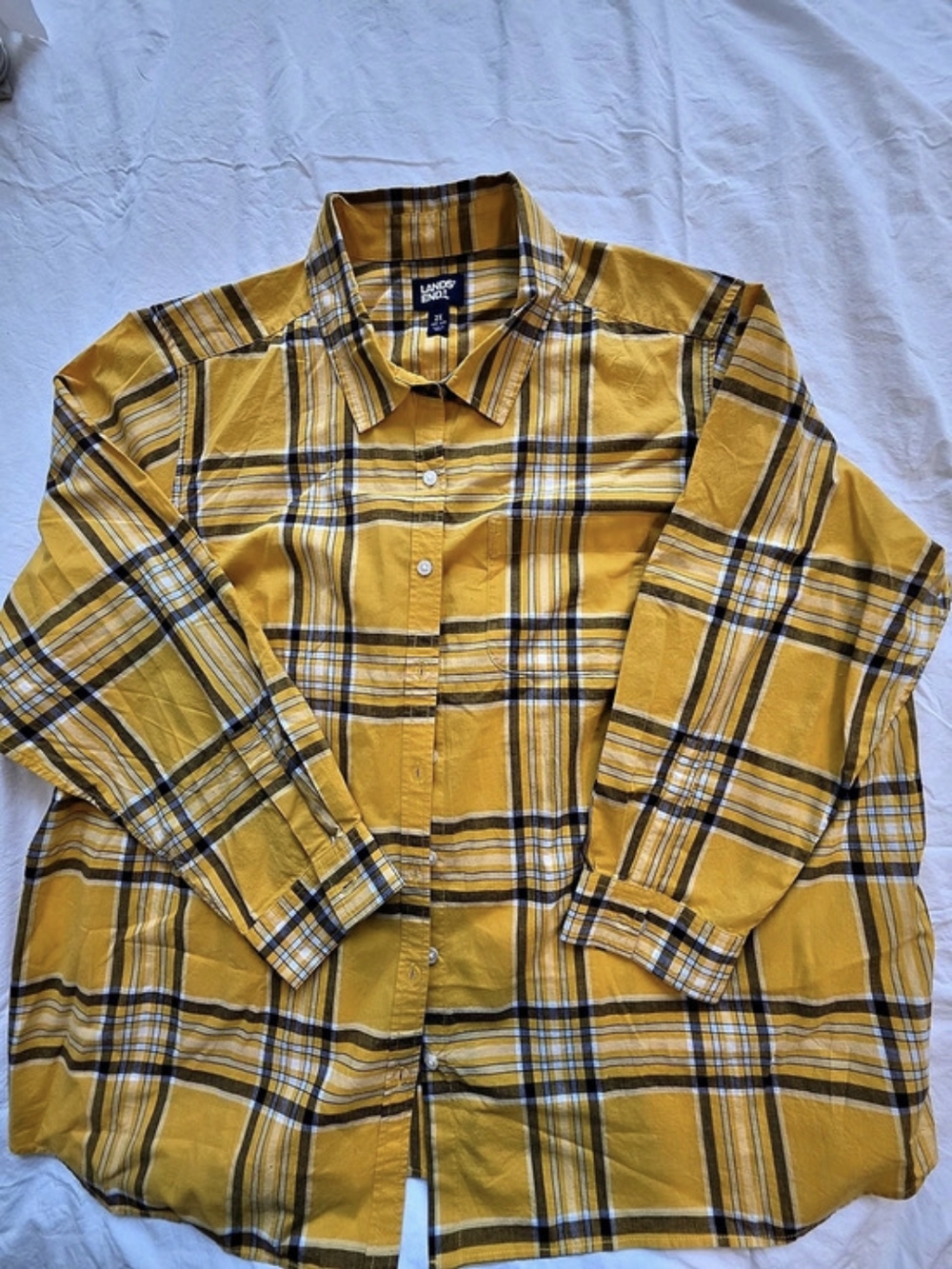 Lands' End Plaid Button Down Shirt in Yellow & Blue Size 2X